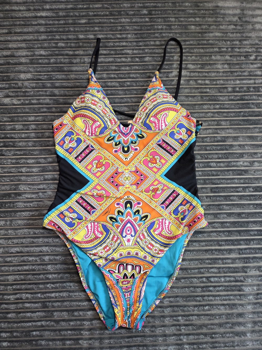 Trina Turk Multicolor Paisley One-Piece Swimsuit with Black Side Panels
